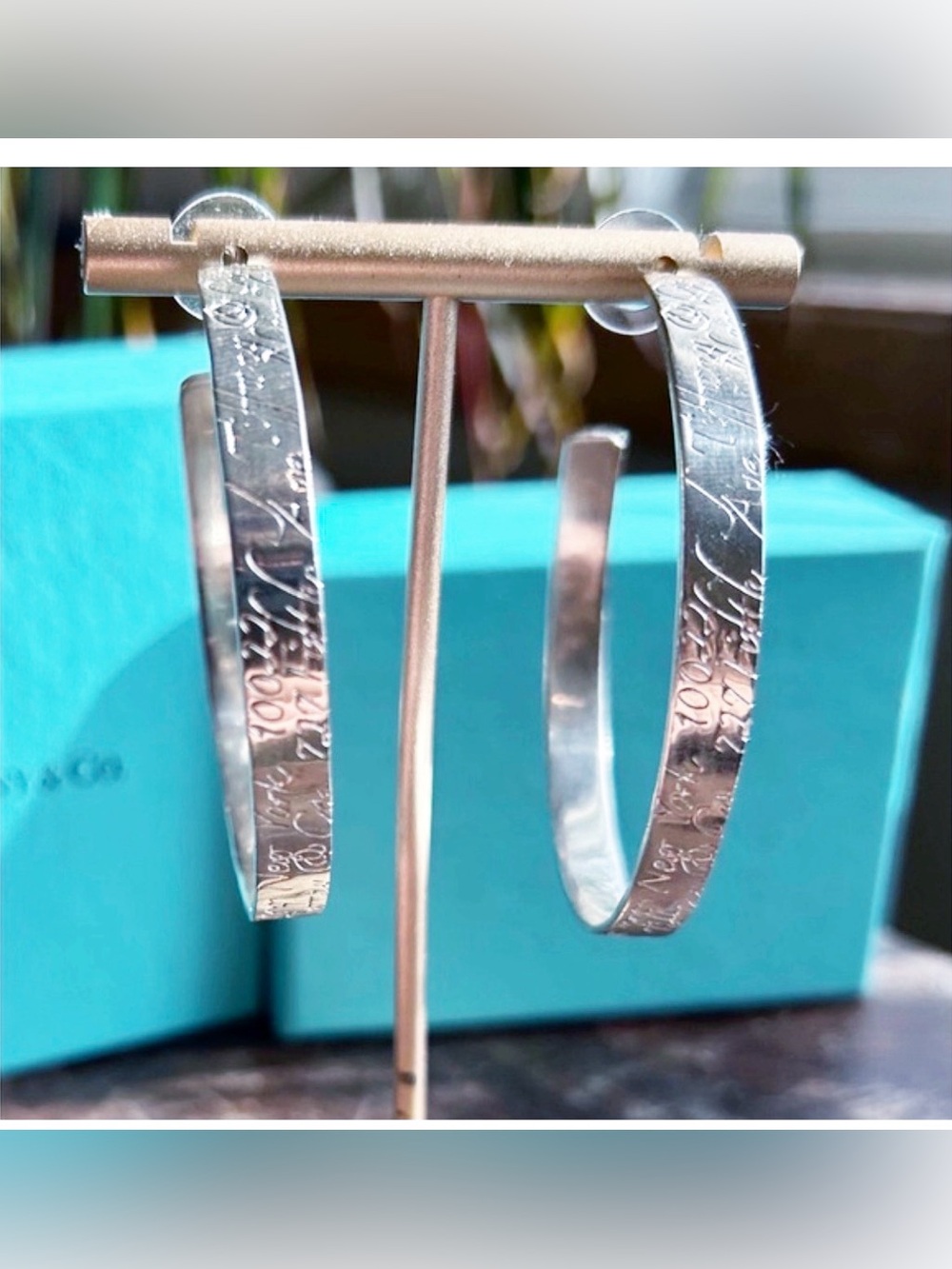 Authentic Tiffany & Co. Ultra RARE Script / Notes 925 Silver XL Hoop Earrings - Picture 2 of 15